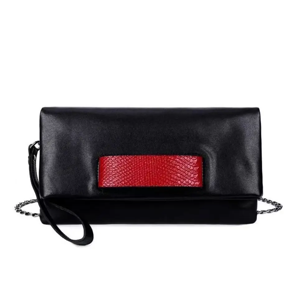 Serpentine Pattern Women Genuine Leather Clutch Bag Patchwork Ladies Chain Cowhide Shoulder or Crossbody Bags