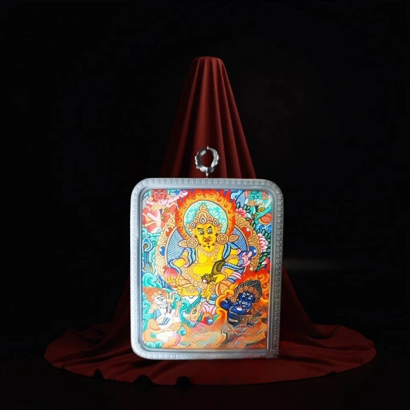 Intangible Cultural Heritage hand-painted paint thangka pendant Tibetan five-way God of Wealth necklace