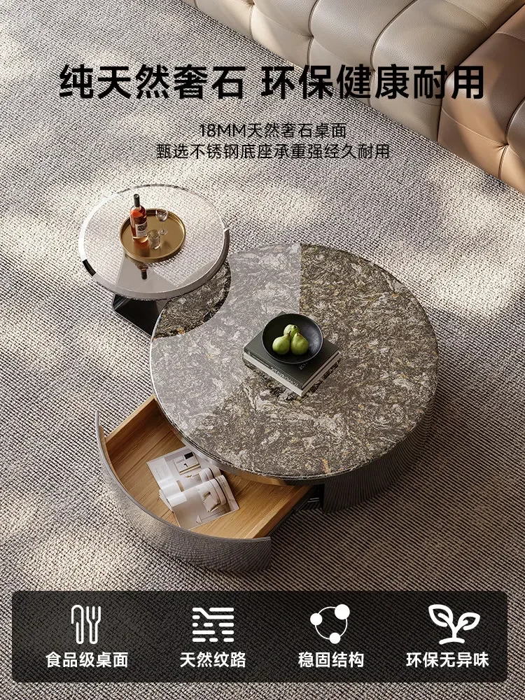 Italian Light Luxury Platinum Diamond Natural Luxury Stone Living Room Living Room Marble Coffee TableD21