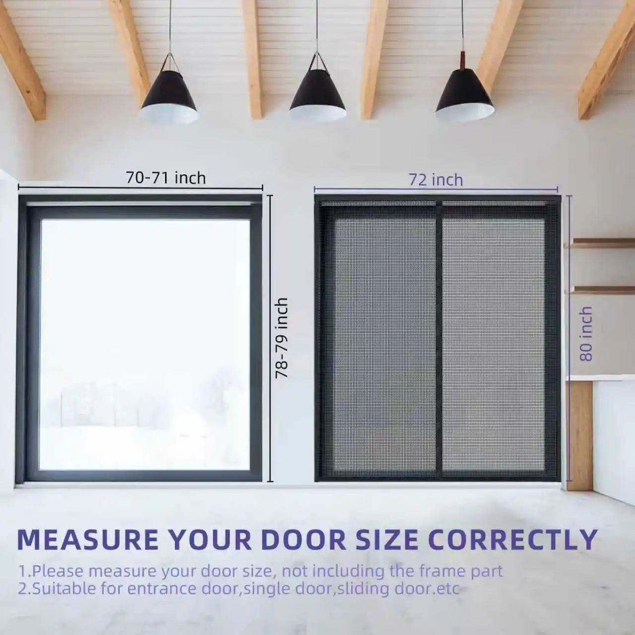 Black Magnetic Screen Door Curtain, Breathable Mosquito Net, Hook & Loop Easy Install, Hands-Free Close for Home Patio