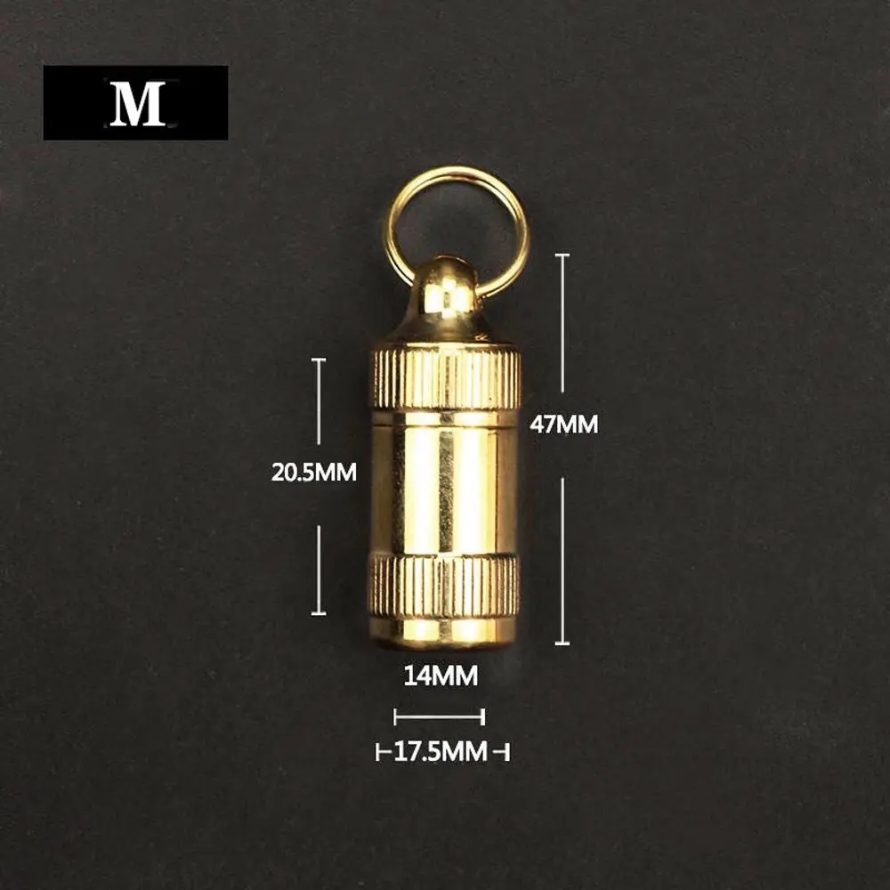 Cápsula portátil de latón para viaje, accesorio para acampar al aire libre, caja de almacenamiento de pastillas, soporte para llavero, botella de medicina