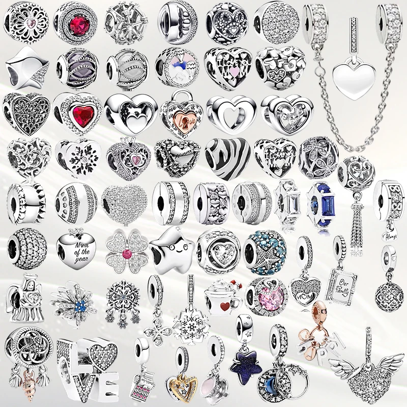 

Sparking Love you Mom Heart Safety Chain Charm Beads Dangle Fit Original Bracelet Necklace Beads For Diy Jewelry Women Gift