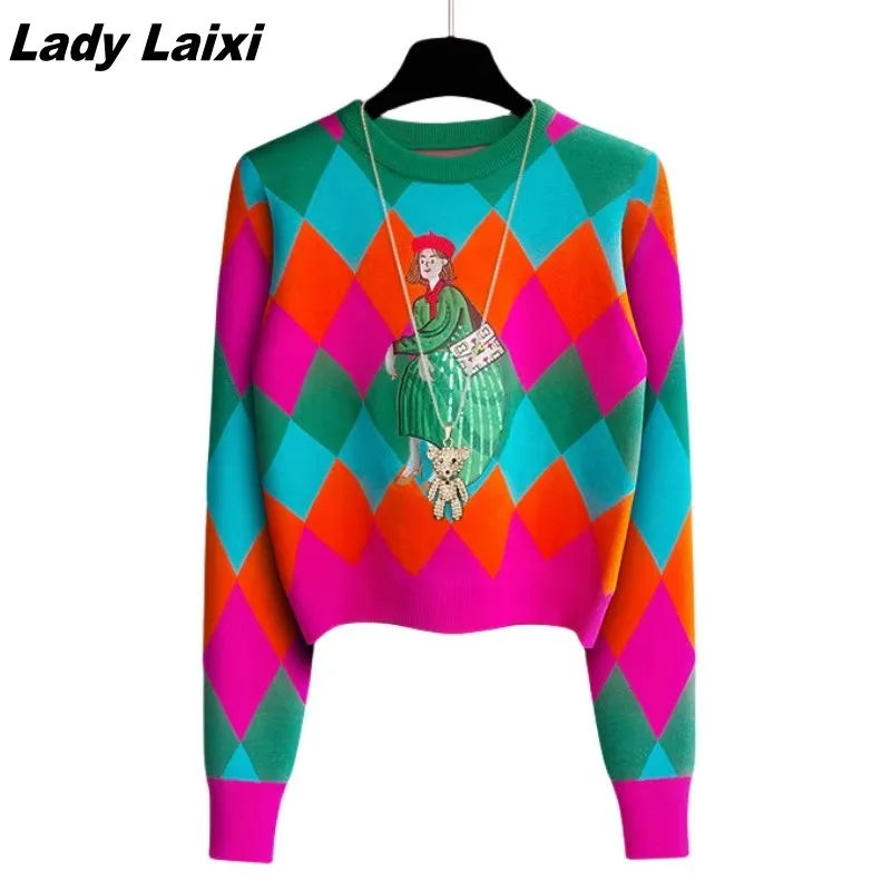 الفرنسية التطريز الترتر متماسكة البلوز سترة ملابس حريمي موضة كم طويل تريكو القمم البلوز