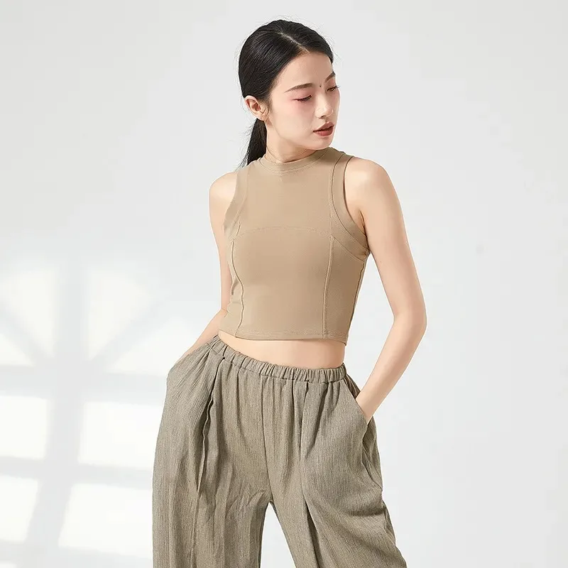 Women Sleeveless Crop Top High Neck Ballet Dance Workout Top