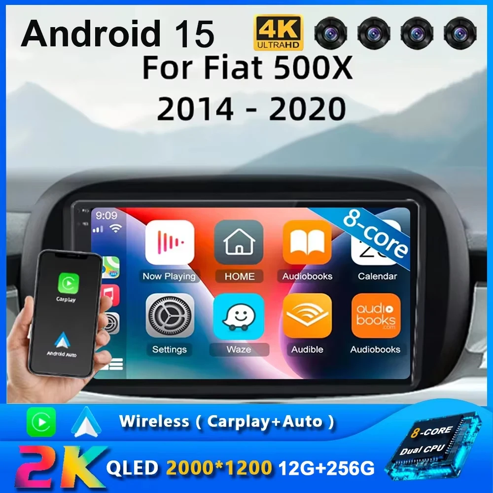 Android 15 For Fiat 500X 2014 2015 2016 2017 - 2020 Car Radio Navigation Multimedia Player GPS WiFi+4G DSP wireless Carplay Auto