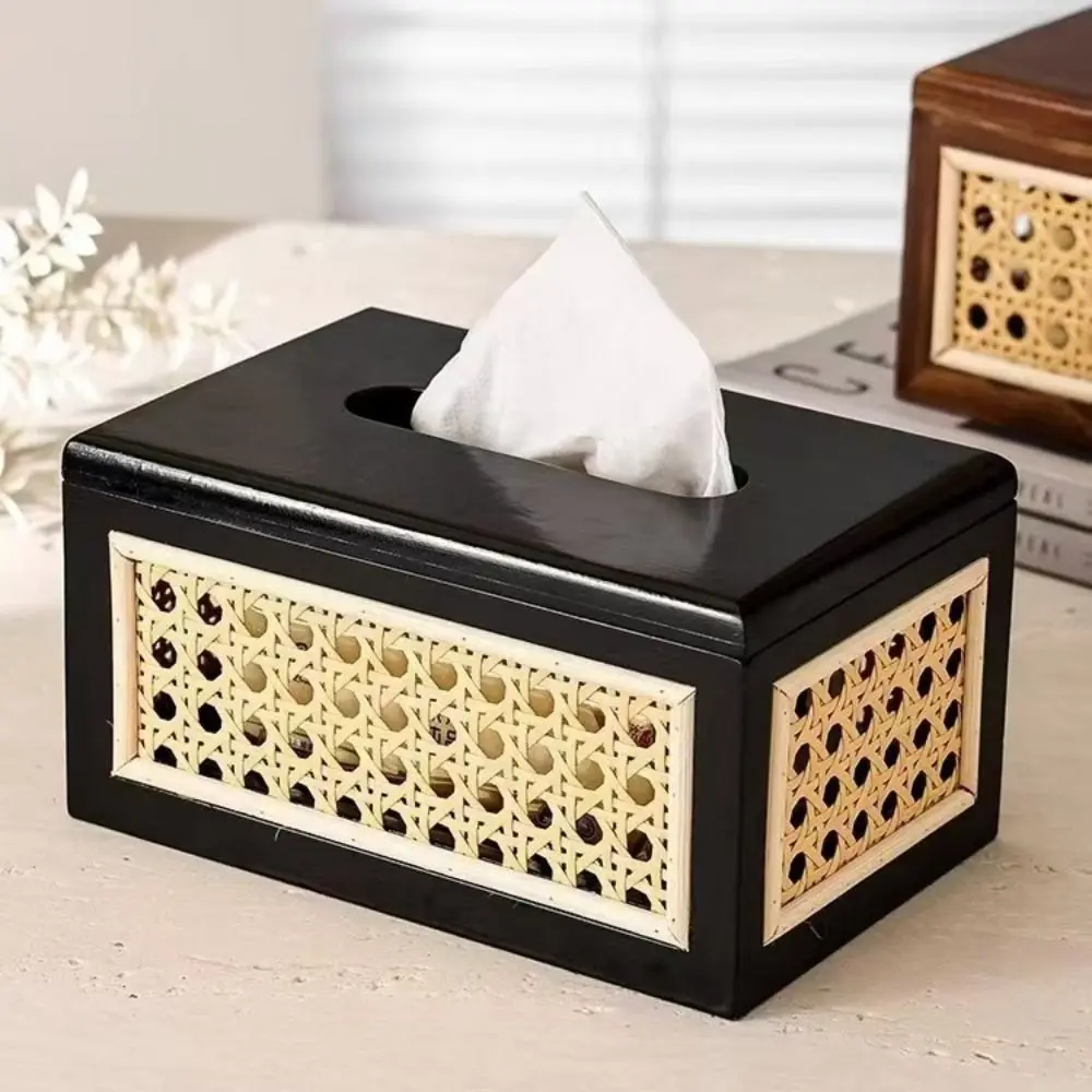 

Solid Wood Rattan Tissue Box Thickened Wear-resistant Wooden Napkin Case Durable Wide Opening Woven Napkin Dispenser Desktop