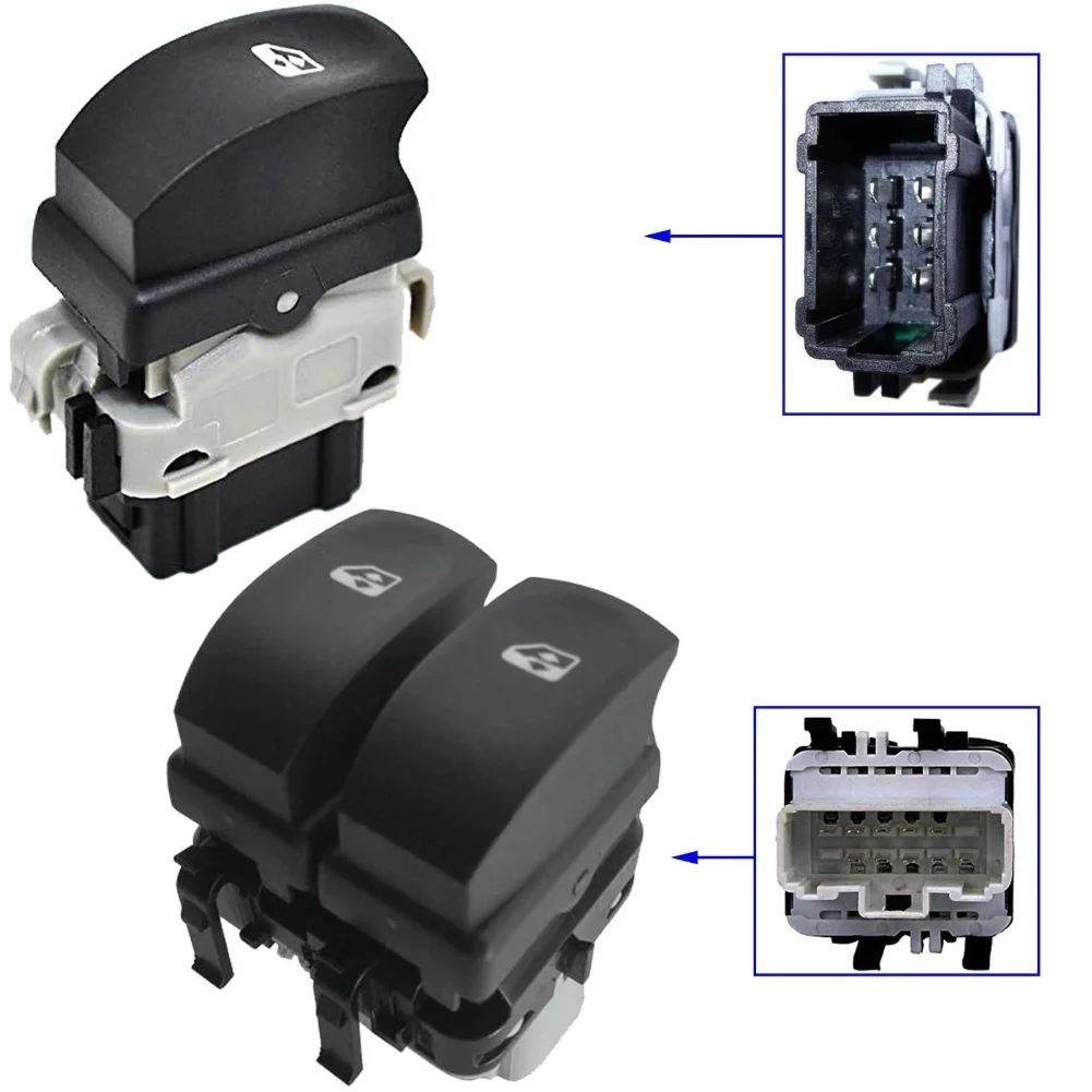 For Clio 3 and For Twingo 2 Front Rear Window Control Switch with 10 Pin Dual Push Button and 6 Pin Single Button Design