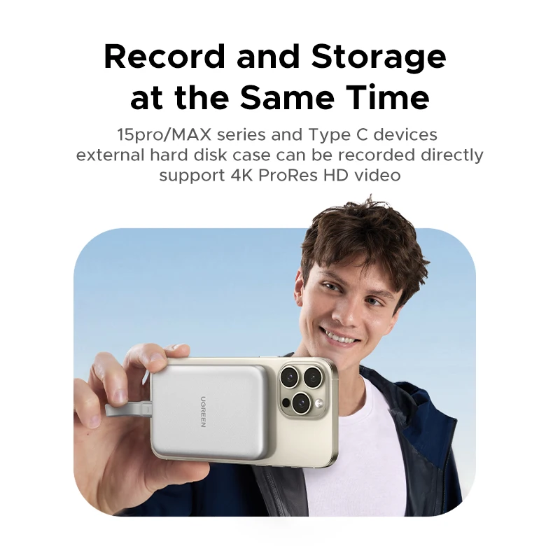 UGREEN Magnetic M.2 NVMe 2280 SSDEnclosure Magsafe SSD Case USB C 3.2Gen2 untuk NVMe PCl-E untuk iPhone 16 ProMax ProRes