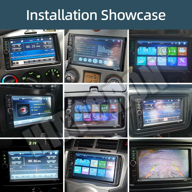 راديو سيارة Hippcron 2Din مقاس 7 بوصة مشغل فيديو للوسائط المتعددة مع كاميرا خلفية تدعم مدخل AUX USB/TF-Card عالمي للمركبات 12 فولت