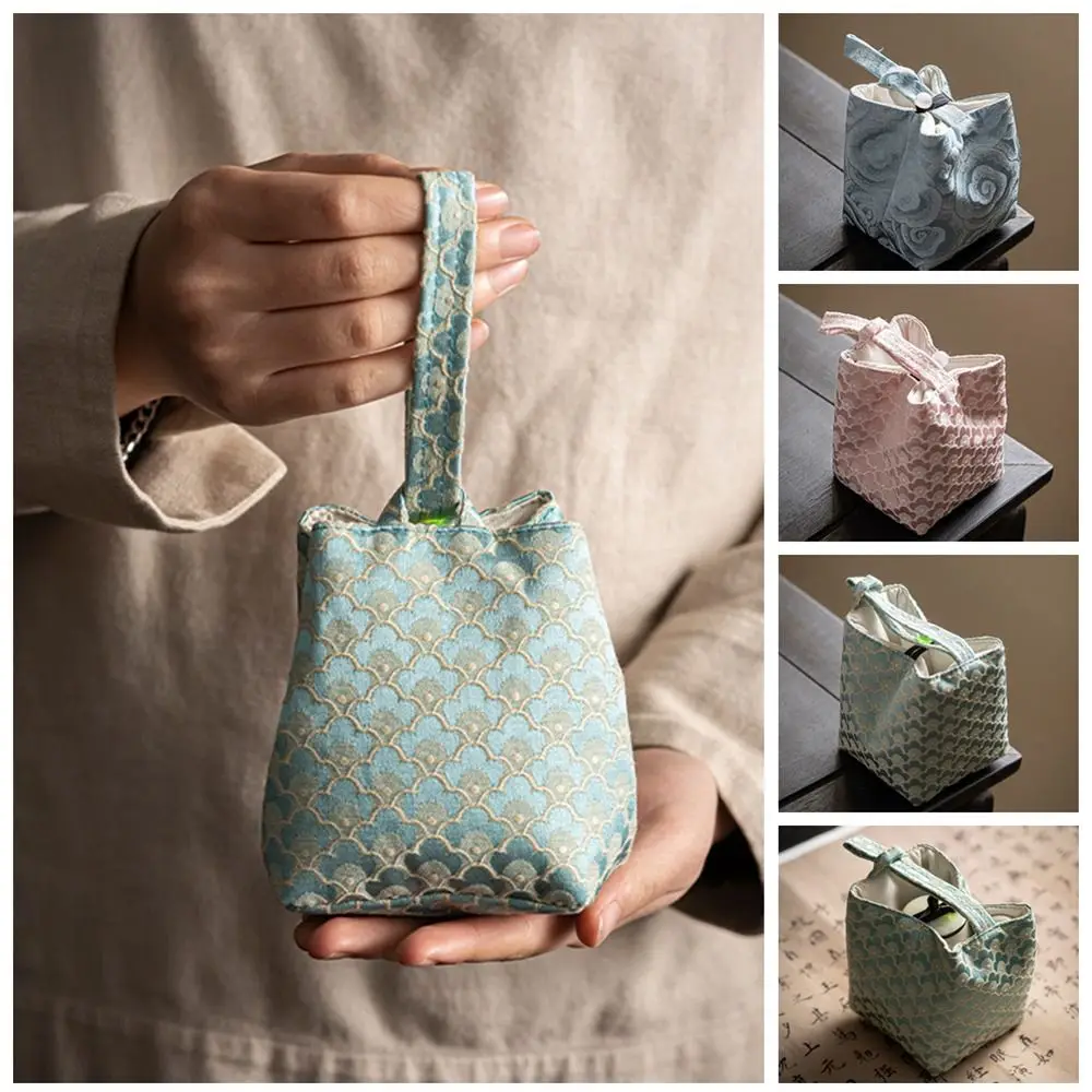 Chinese Style Embroidered Handbag Handbag Flower Print Tea Tools Storage Bag Cotton Cheongsam Accessories