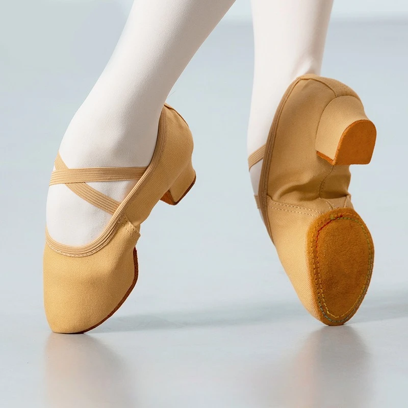 القماش الطبيعي أحذية رقص الباليه للنساء كعب متوسط لينة الجاز السالسا أحذية رقص أحذية رياضية للفتيات أحذية اليوغا #5