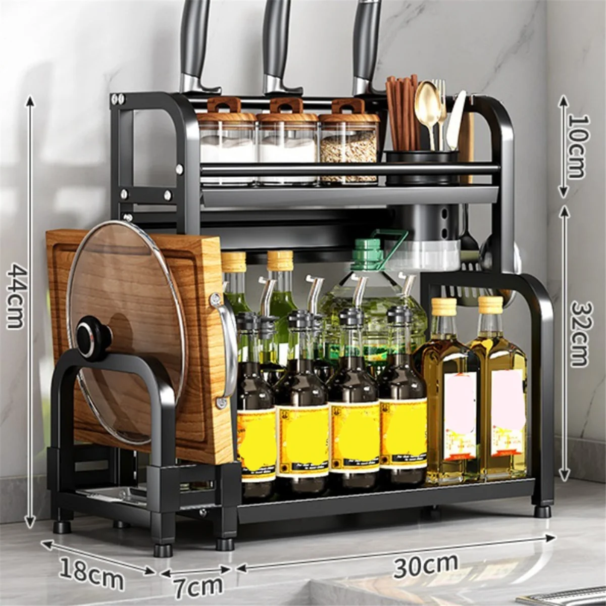 Estante de almacenamiento de cocina de acero inoxidable multicapa AT13: organizador de condimentos, palillos, cuchillos y tarros para uso doméstico