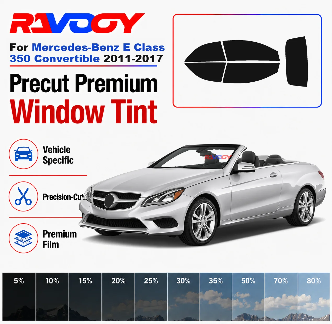 

Premium Precut Window Tint Kit Front Rear Windows Rear Windshield For Mercedes-Benz E Class 350 Conv 2011-2017 Nano Ceramic Film