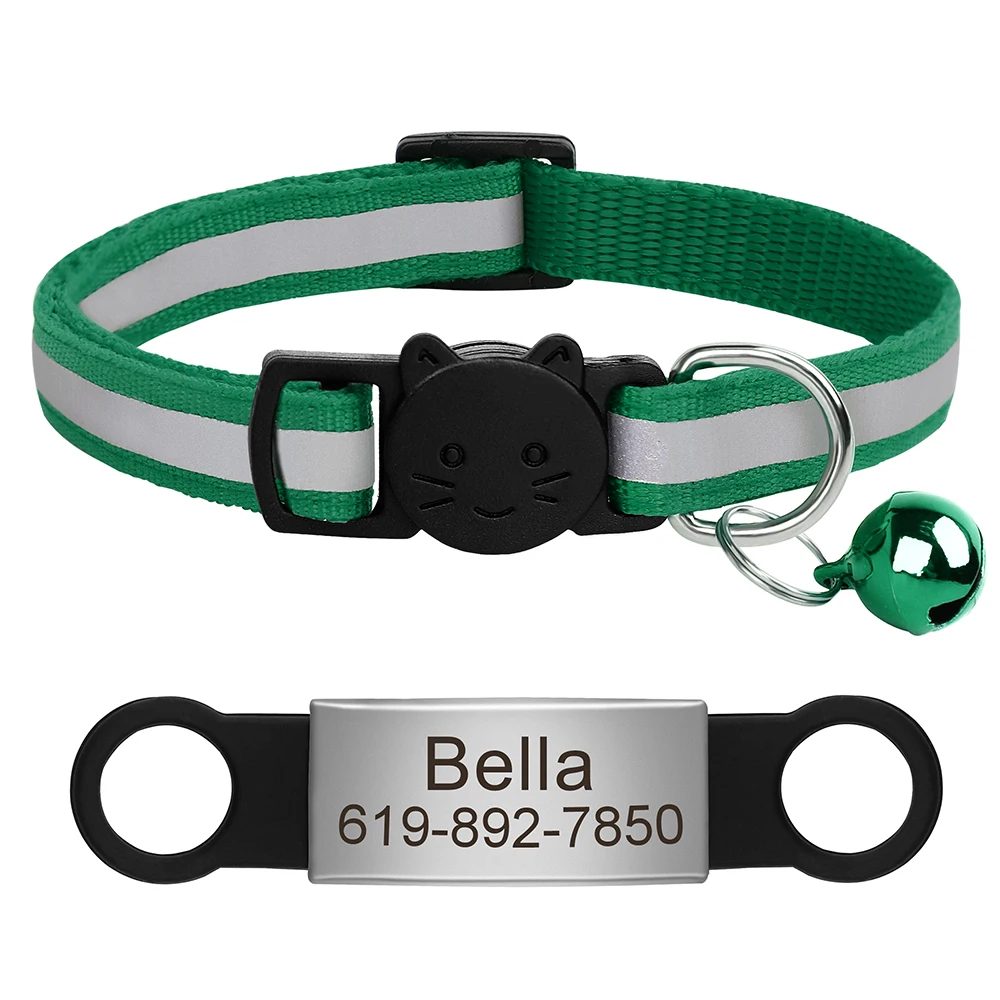 Aangepaste kattenhalsband Reflecterende kattenhalsband Gratis gegraveerd Puppy Kitten Huisdier ID Naambordketting met bel Anti-verloren voor katten