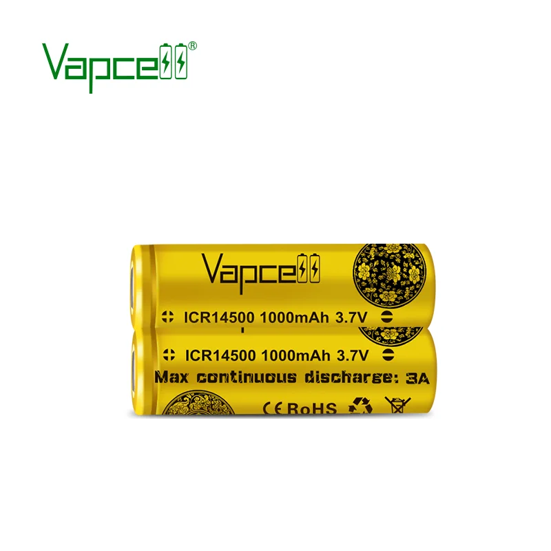 Original Vapcell ICR14500 1000mAh Battery 3.7V 3A Capacity Rechargeable 14500 Lithium Ion Batteries For Flashlight PK 14500p