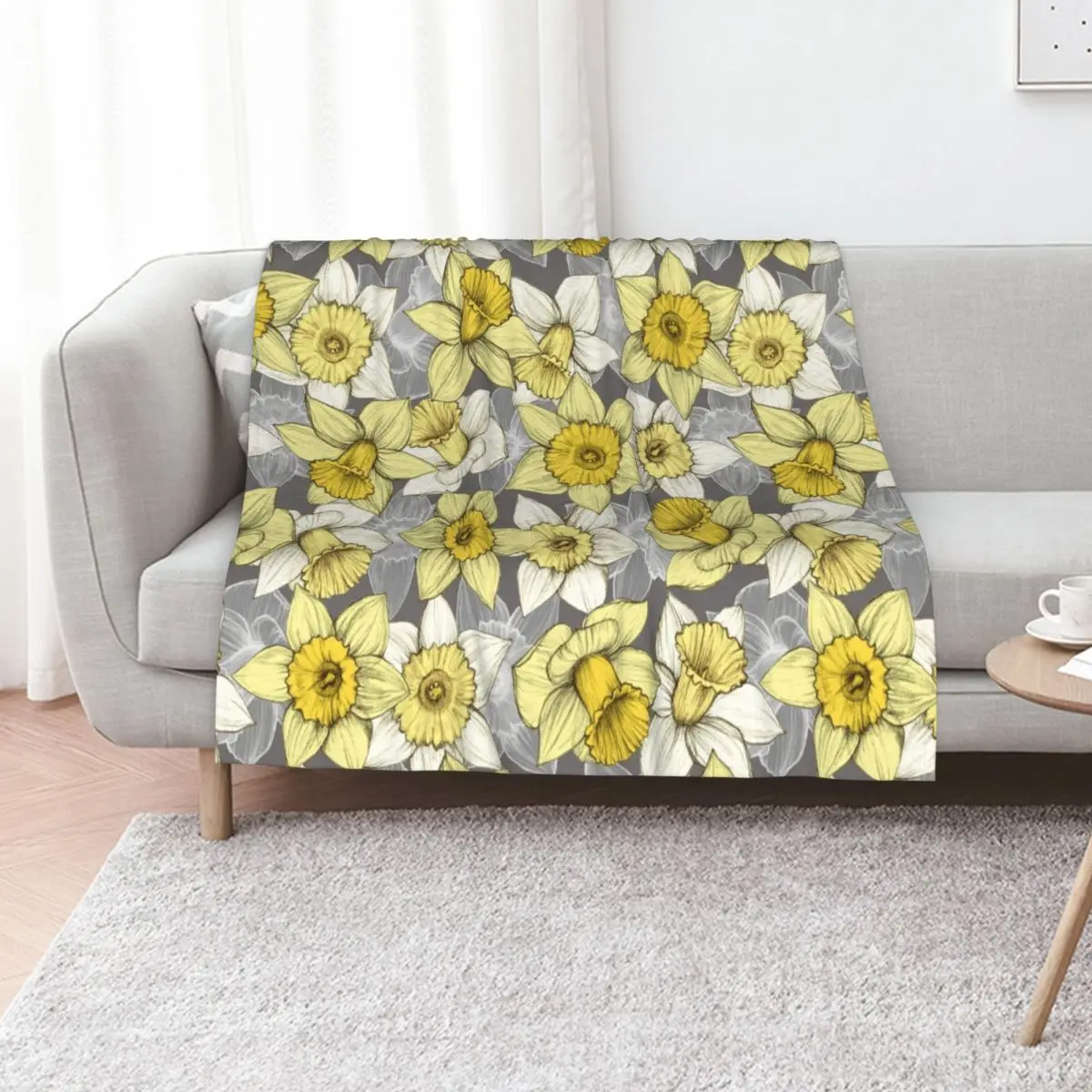 Daffodil Daze - yellow & grey daffodil illustration pattern Throw Blanket Luxury Throw for sofa Kid'S Blankets