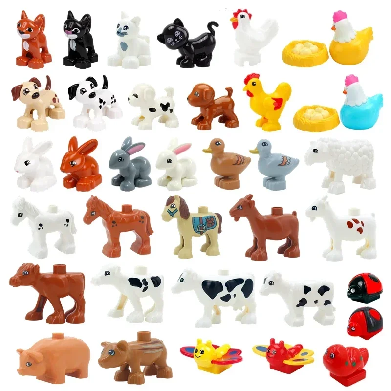 Blocs de construction de grande taille, accessoires d\'animaux, figurines, ferme, volaille, bétail, chat, lapin, briques compatibles, jouets, cadeaux