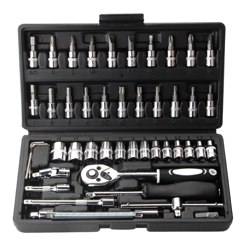 46 Piece 1/4 inch Drive Quick Ratchet Wrench Socket Tool Set Car and Motorcycle Repair Screwdriver Combination Hand Tool