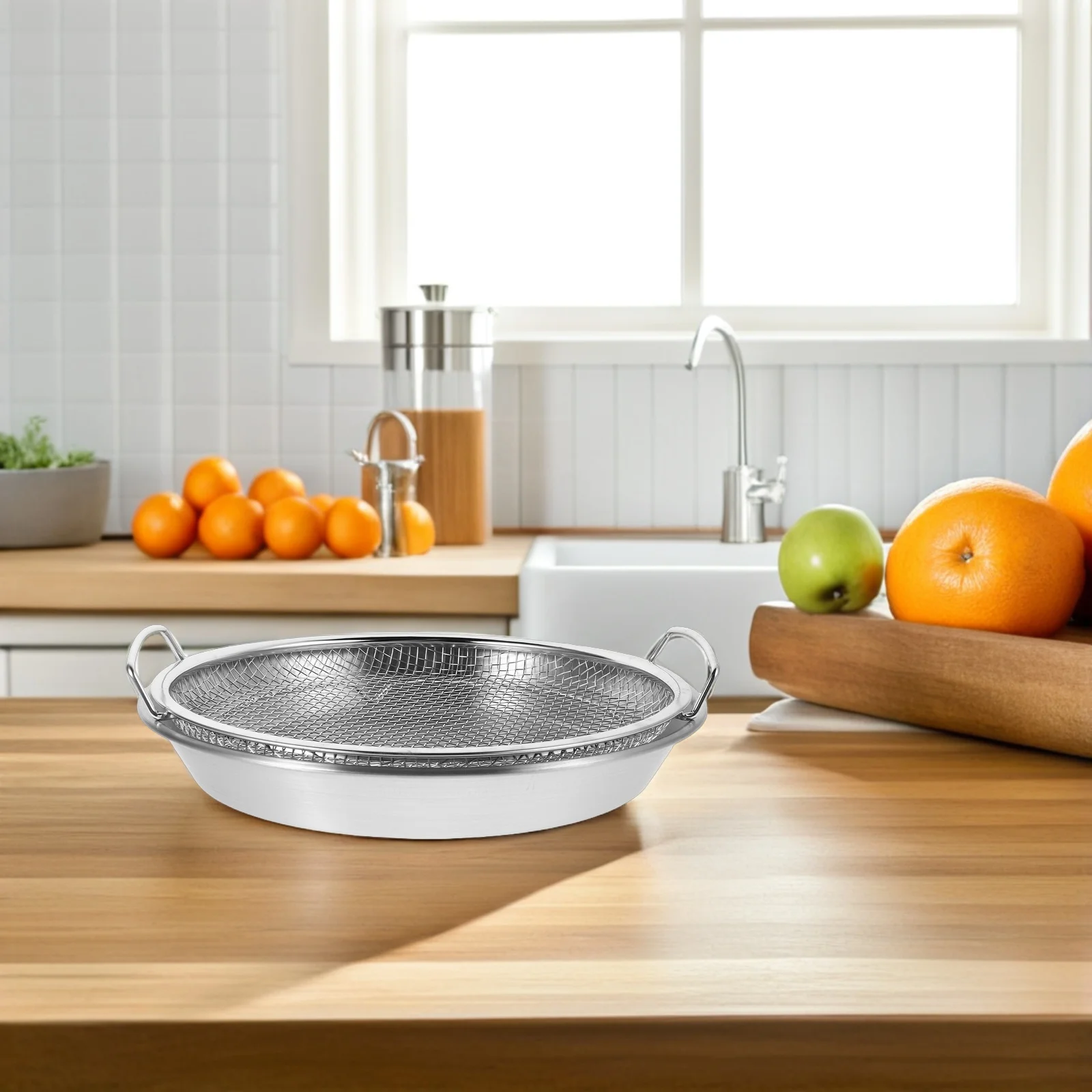 

Stainless Steel Drain Pan Frying Filter Tray Silver Kitchen Food Strainer Basket