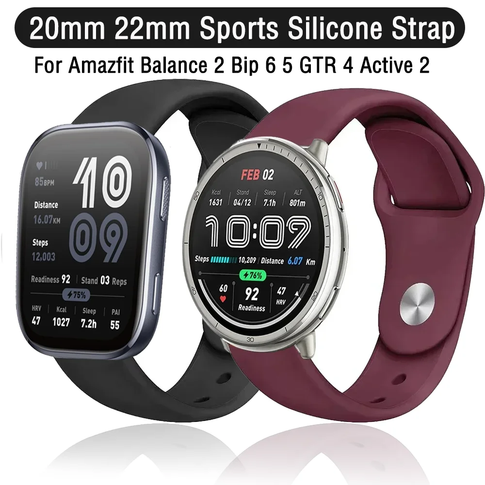 Спортивный силиконовый ремешок 20 мм 22 мм для Amazfit Balance 2 Bip 6 5 GTR 4 3, дышащий браслет для Amazfit Active 2 GTS 4 3 Mini Band