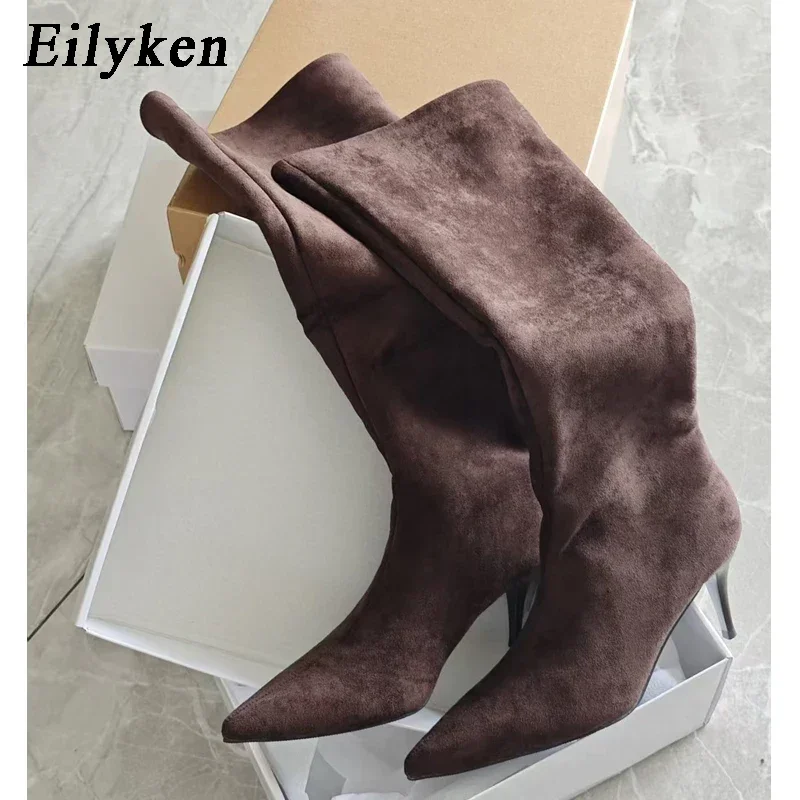 Eilyken Winter Designer Retro Plissierte Spitze Kniehohe Stiefel Damen Vintage-Stil Elegante Botas De Mujer