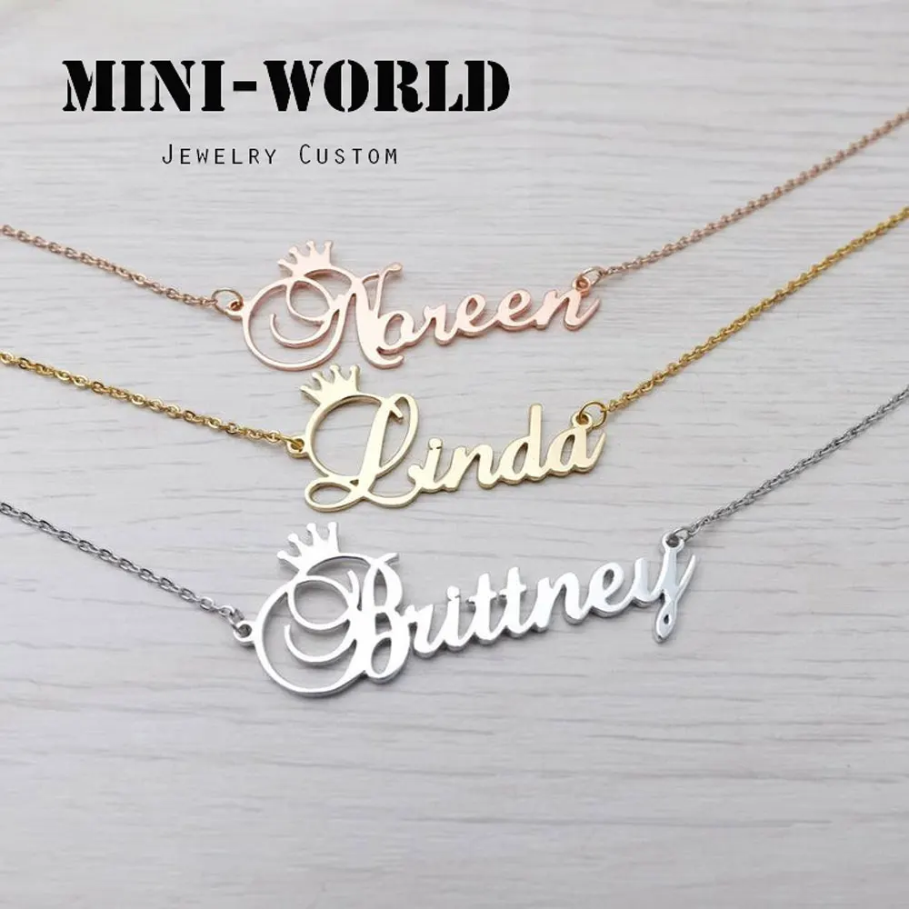 Customized Name Crown Necklace for Women New Personalised Stainless Steel Gold Chain Pendant Ladies Men’s Necklaces Jewelry Gift