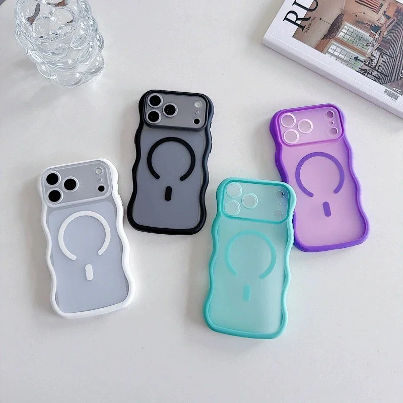 Wave Transparent Matte Magnetic Case for iPhone 18 17 16 15 Pro Max Shockproof Camera Protect Shell for Magsafe Soft Frame Cover