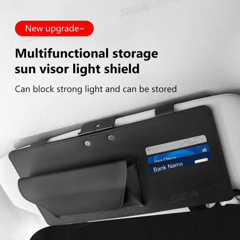 SEAMETAL Car Sun Visor Extender Anti-Glare UV-Resistant Sun Blocker with Multi-function Sun Visor Organizer for Cards Sunglasses