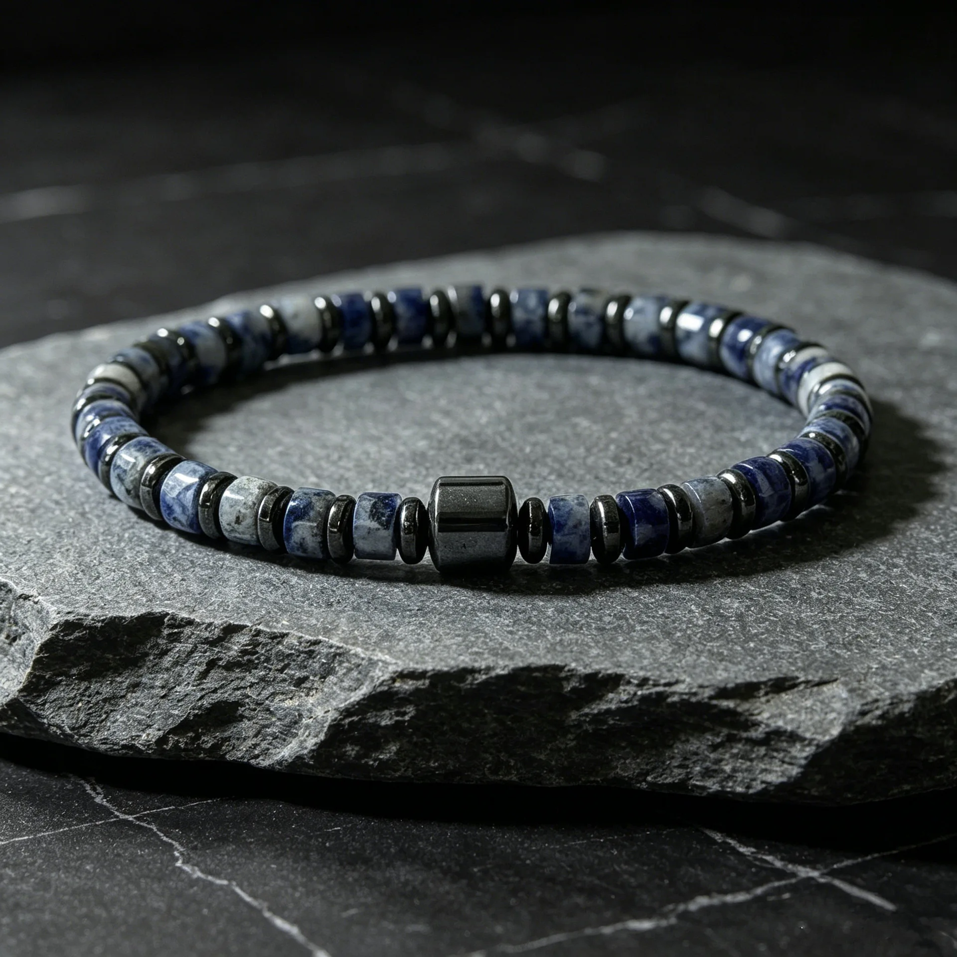 

Chinese Style Lucky Blessing 2x4mm Sodalite Beaded Bracelet For Men Minimalist Retro Elastic Wristband Good Fortune Jewelry Gift