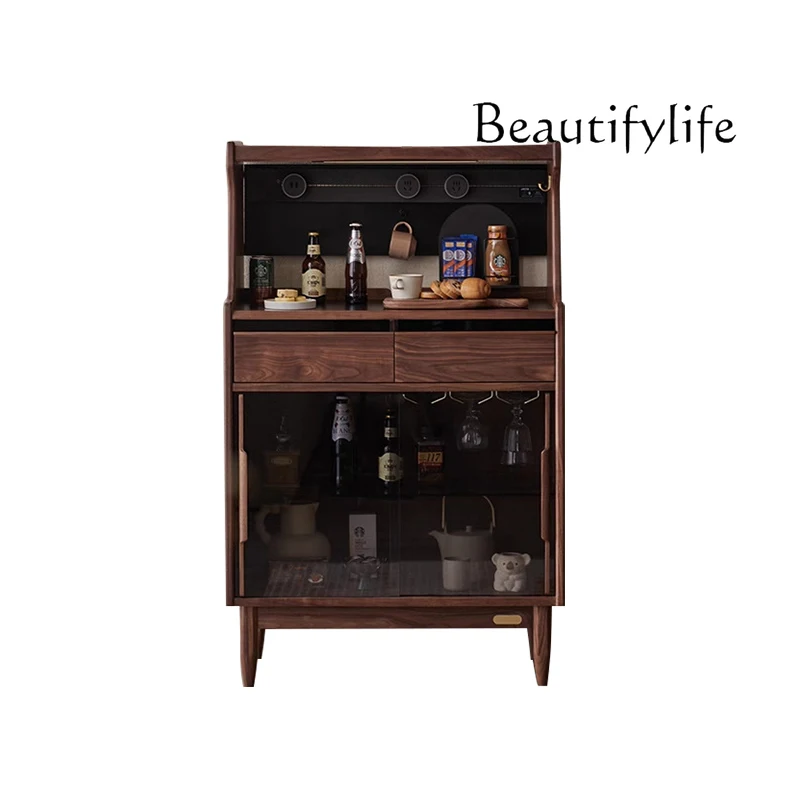 

Nordic Retro Black Walnut Solid Wood Sideboard Simple Modern Living Room Home Tea Cabinet