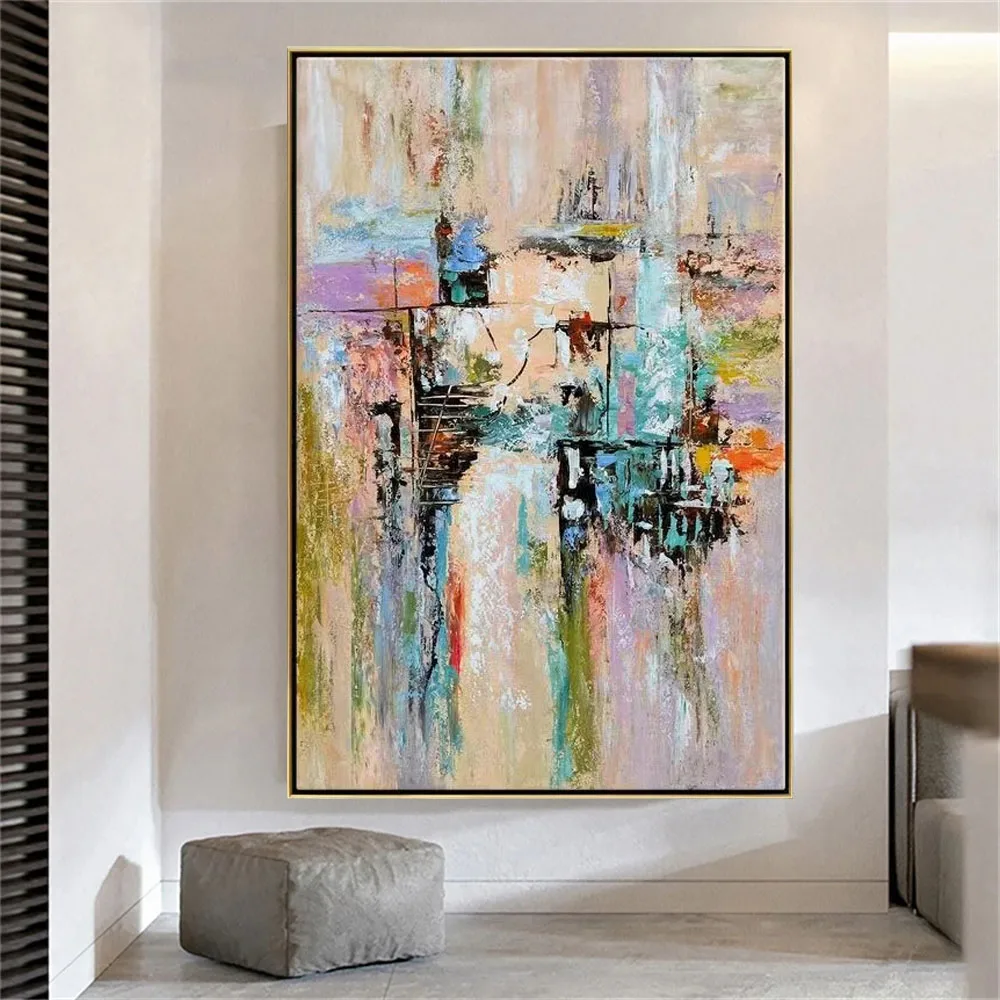 High Quality Texture Color Abstract Oil Painting Pure Hand Drawn Large-Sized Home Decoration Living Room  Corridor Hanging Chart