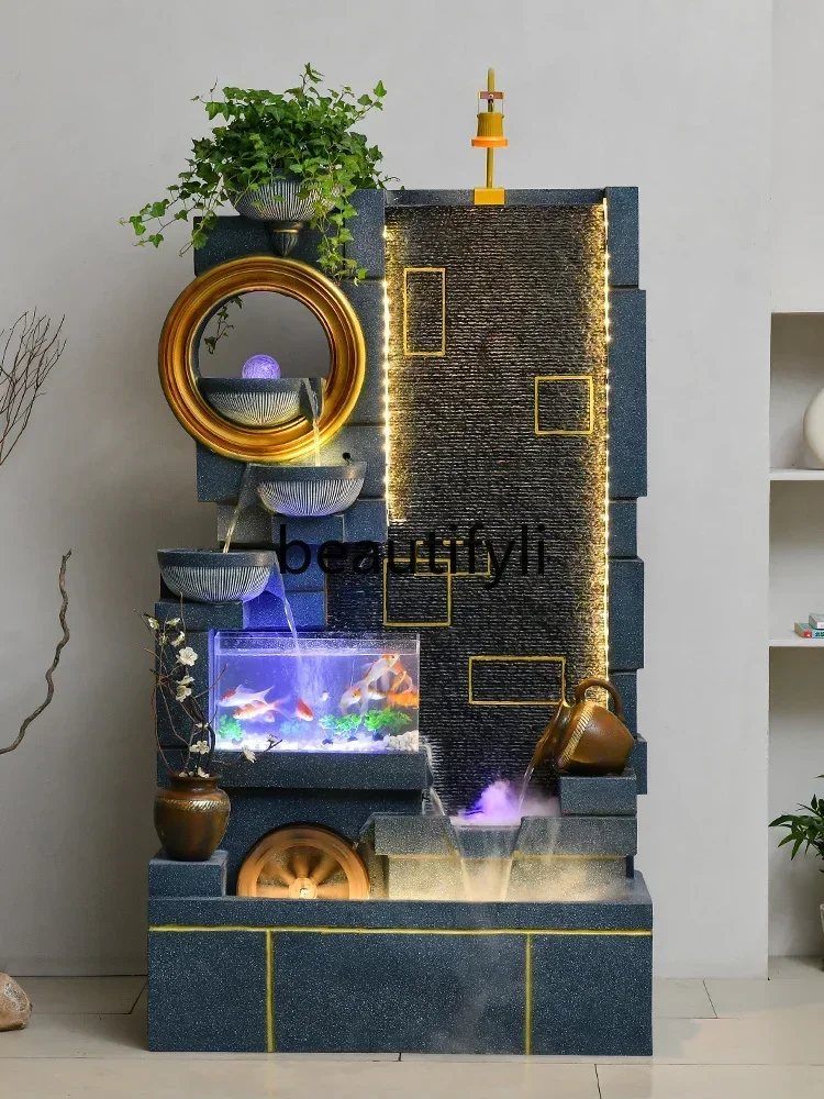 183ff Living room water curtain wall partition floor decoration entrance fountain ornament circulation water feature
