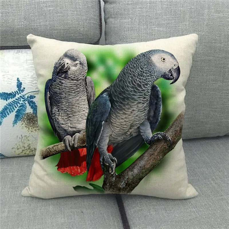 Parrot Birds Printed Linen Cushion Cover 45x45cm Home Couch Decorative Pillow Covers Beautiful Animals Pattern Throw Pillowcase
