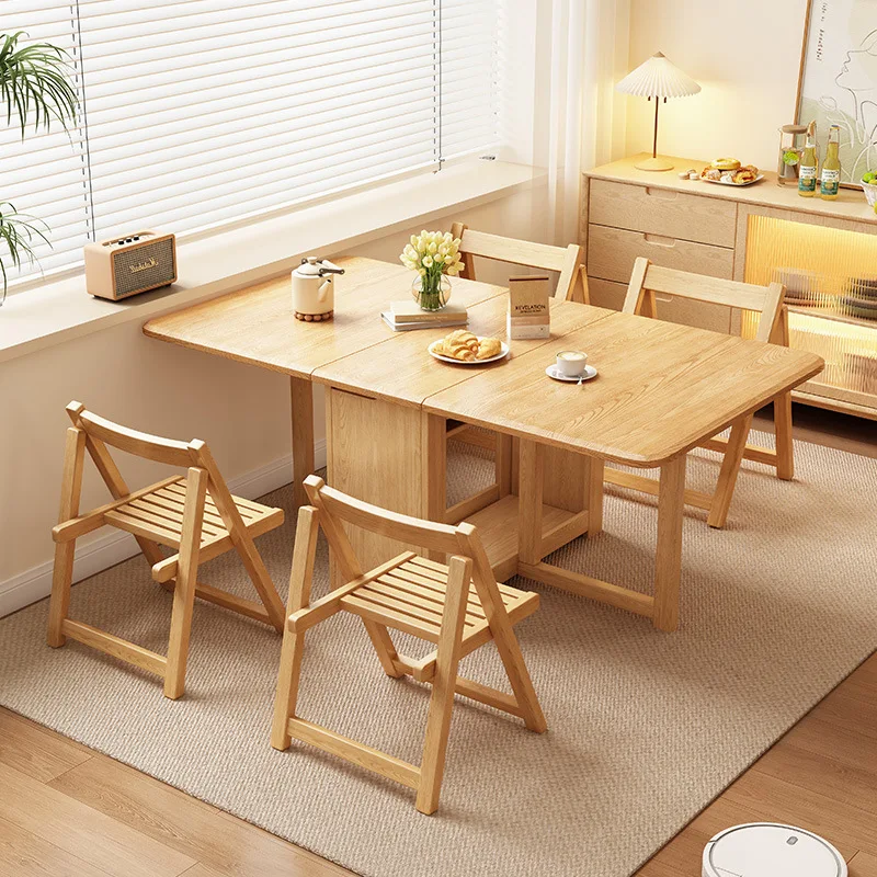 All solid wood folding household small apartment dining table rectangular dining  and chairs foldable table eating table