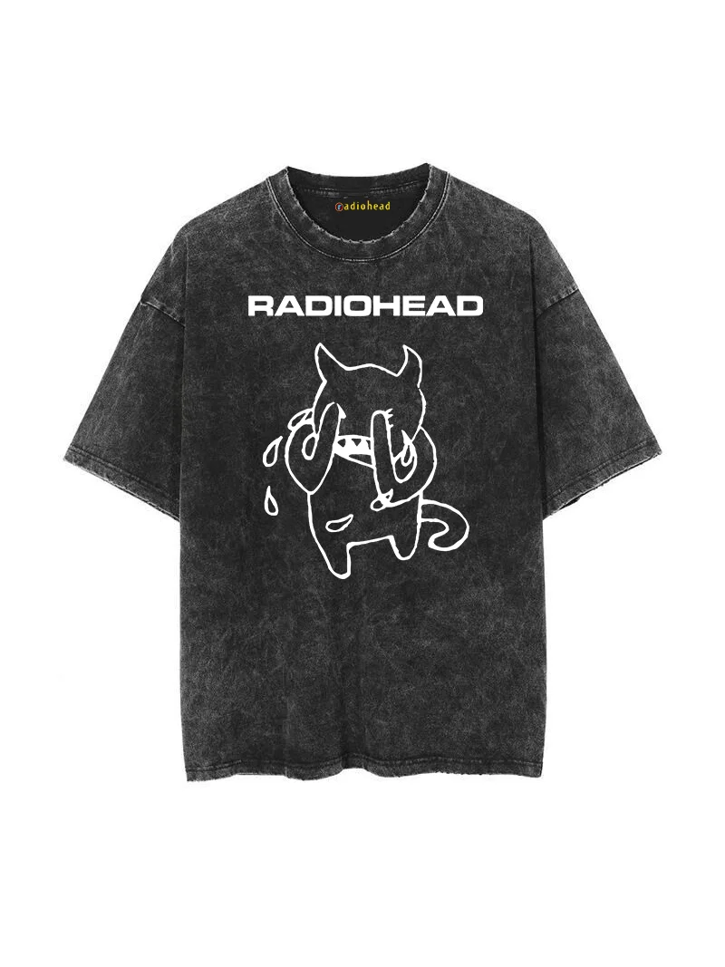 

Мужская футболка Radiohead Punk Sle Waed Loose с коротким рукавом, винтажная, с мультяшным принтом, хлопковая, повседневная, модная, весна-лето