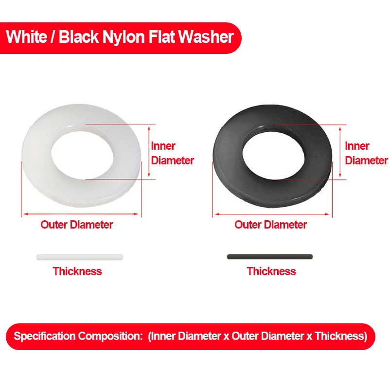 Plastic Shim Gasket Insulated Shockproof Virgin PA66 Nylon Sizes M5-M24 Anti Friction Flame Resistant Flat Washer Spacer