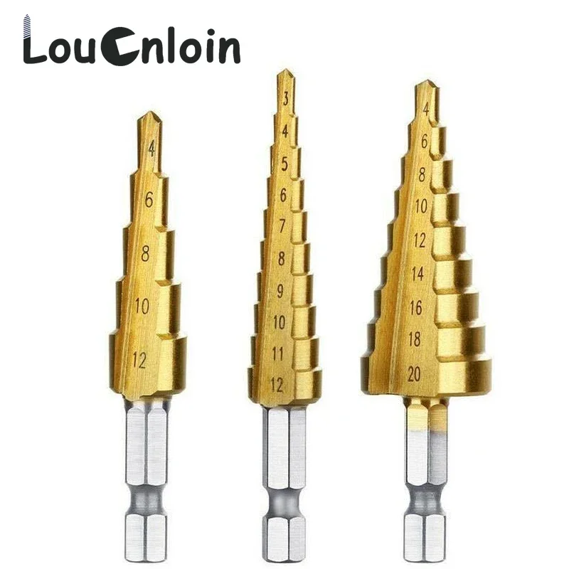 3-12mm 4-12mm 4-20mm Straight Groove Step Drill Bit HSS Hex Shank Titanium Coated Wood Metal Hole Cutter Core Cone Drilling Tool