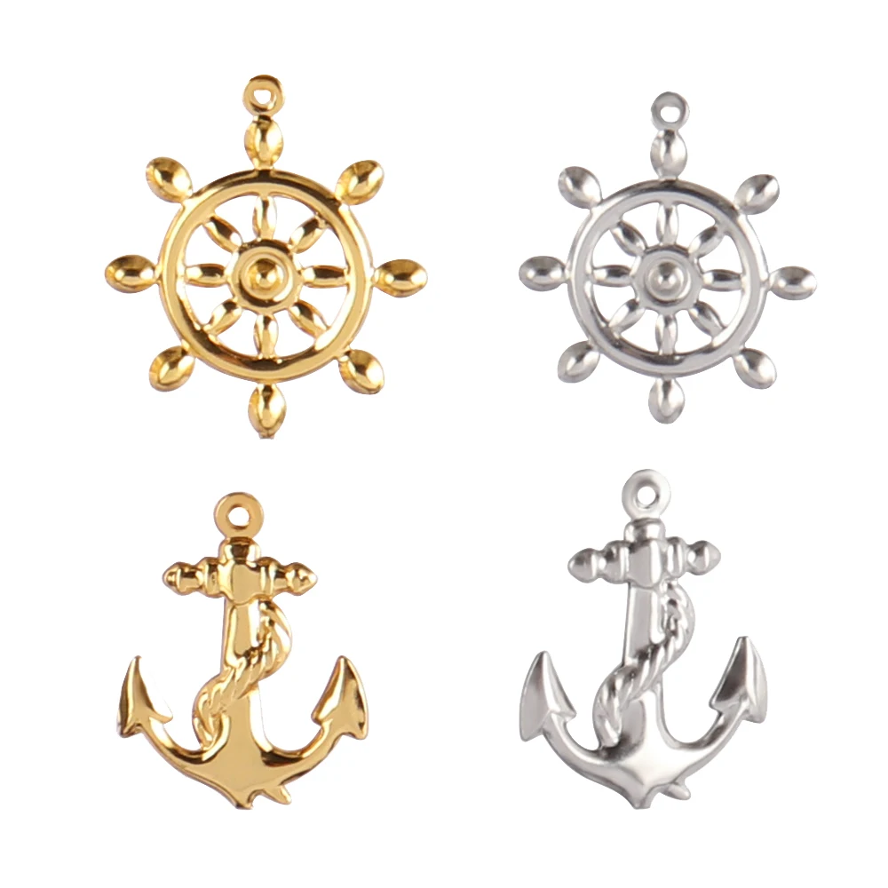 5pcs Stainless Steel rudder Charms anchor Pendant Necklace Findings earring Accessories Hollow for DIY Jewelry Making