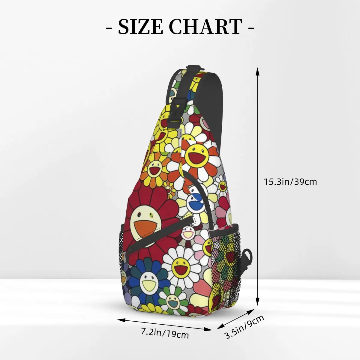 Happy Flowers Crossbody Sling Bags Padrão Peito Bag Girassol arte Ombro Mochila Mochila para Viagem Caminhadas Camping Satchel