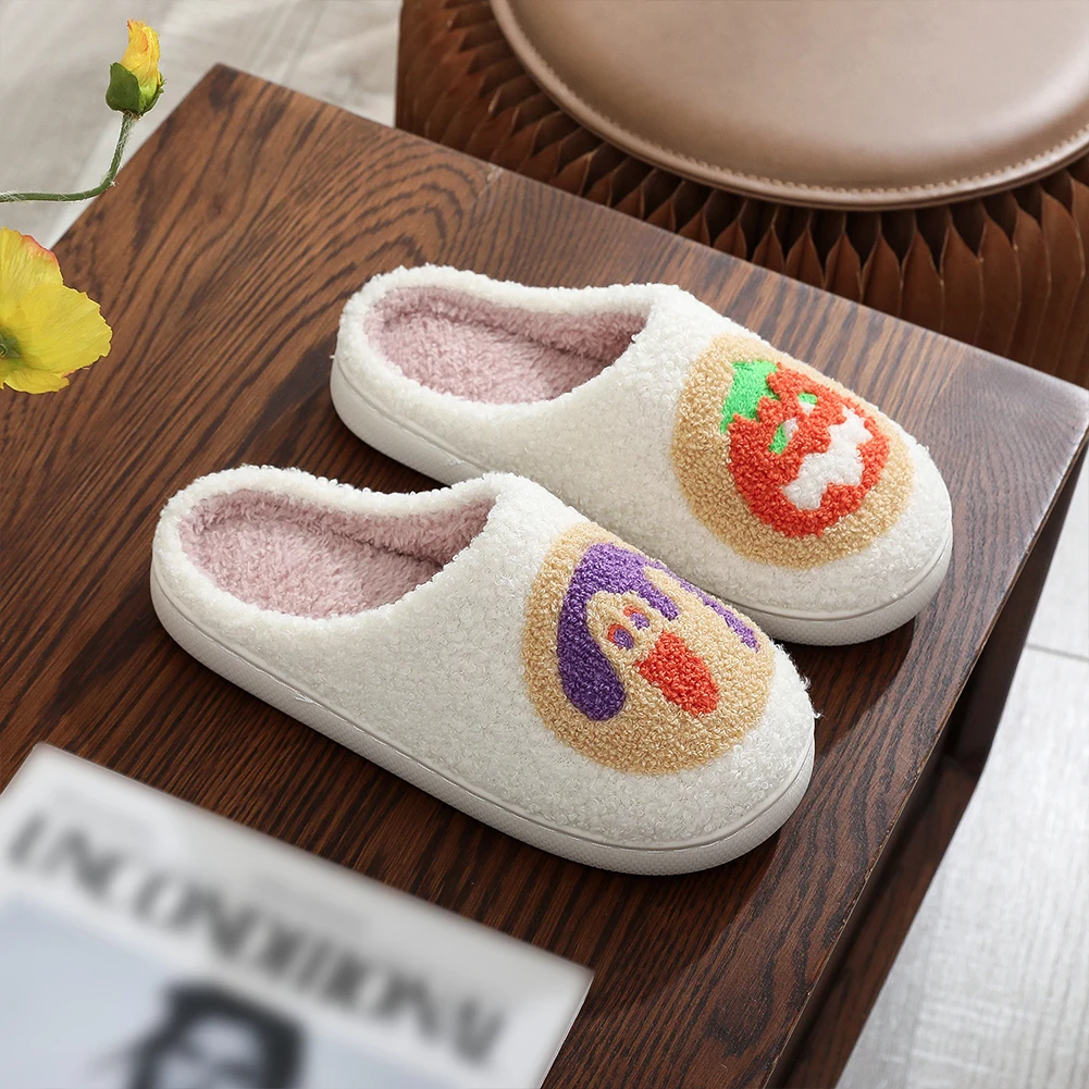 

Halloween Cookie Plush Slippers Fluffy Couple Slippers Comfortable Soft Furry Slipper Anti Slip Fuzzy Home Slippers for Winter