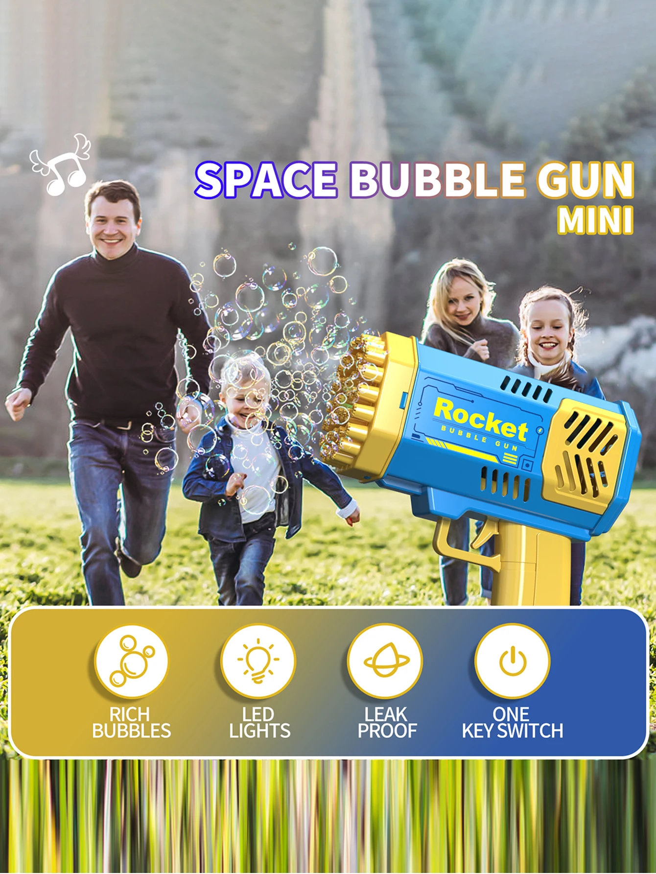 مسدس فقاعات مسحوق سحري ذو 40 فتحة، مسدس فقاعات أوتوماتيكي للأطفال جاتلينج، أضواء ملونة لامعة في الليل #6