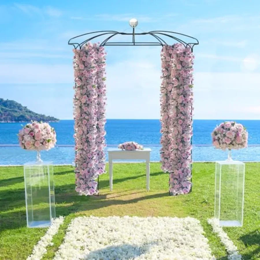 Birdcage Shape Gazebo for outdoor wedding party decoration, metal, black, 9.4' H x 6.8' W French style arch trellis with 8 grou