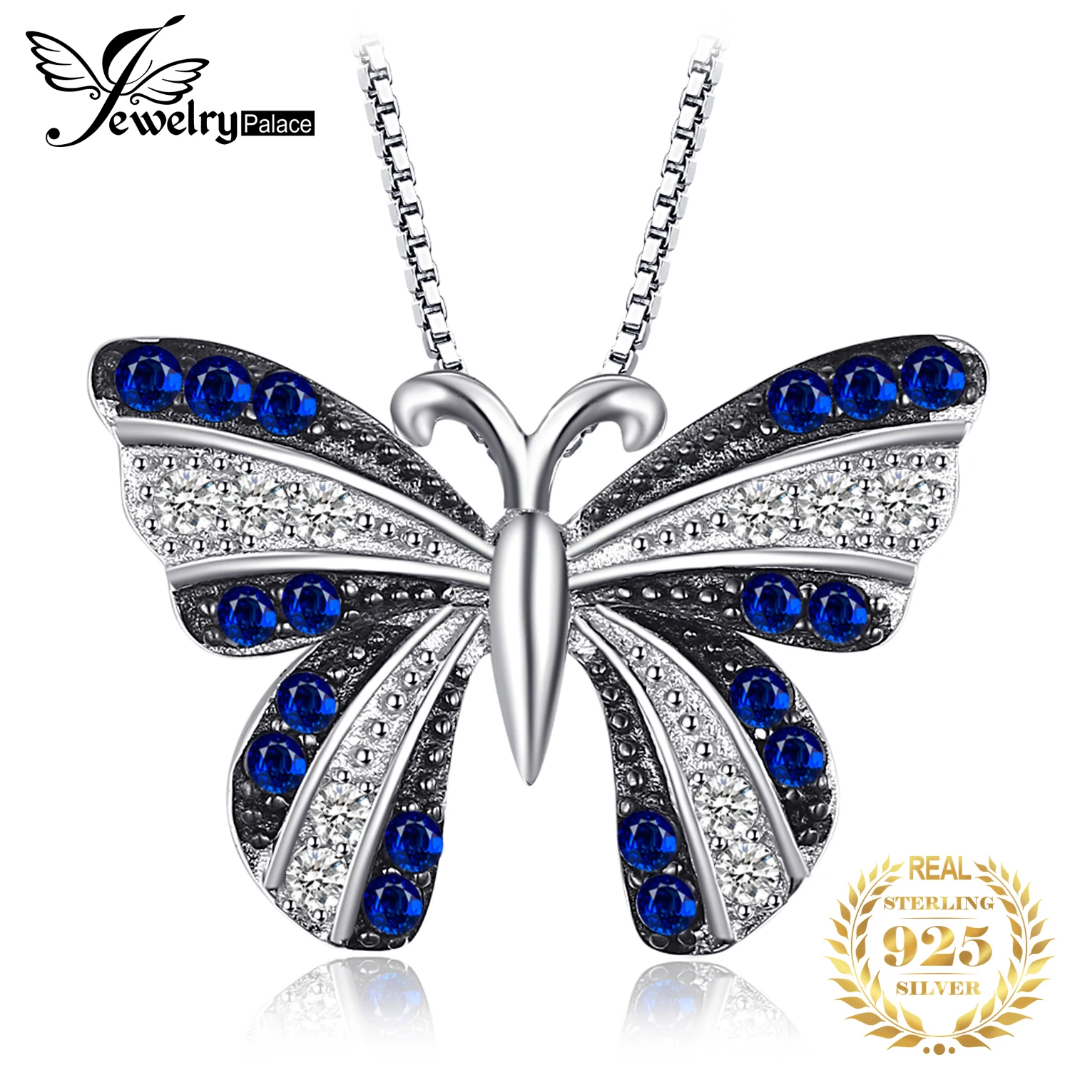 JewelryPalace Butterfly Created Blue Spinel 925 Sterling Silver Pendant Necklace for Woman Trendy Fine Gift No Chain New Arrival