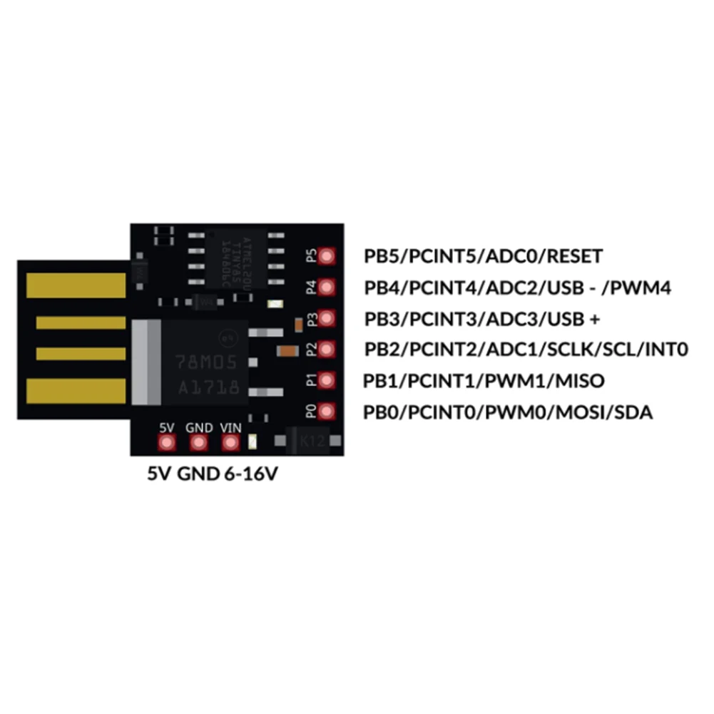 5 шт. ATTiny85 Digispark I2C светодиодный Rev.3 Kickstarter 5V IIC SPI USB макетная плата 6 I/O Pin для Arduino