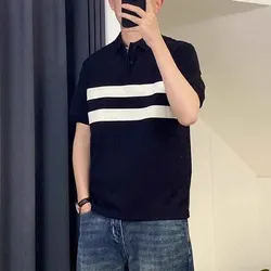 Summer Men Color Matching Polo Shirts Korean Male Clothing T-shirt Versatile Casual Fashion Basic Lapel Loose Short Sleeves Tops