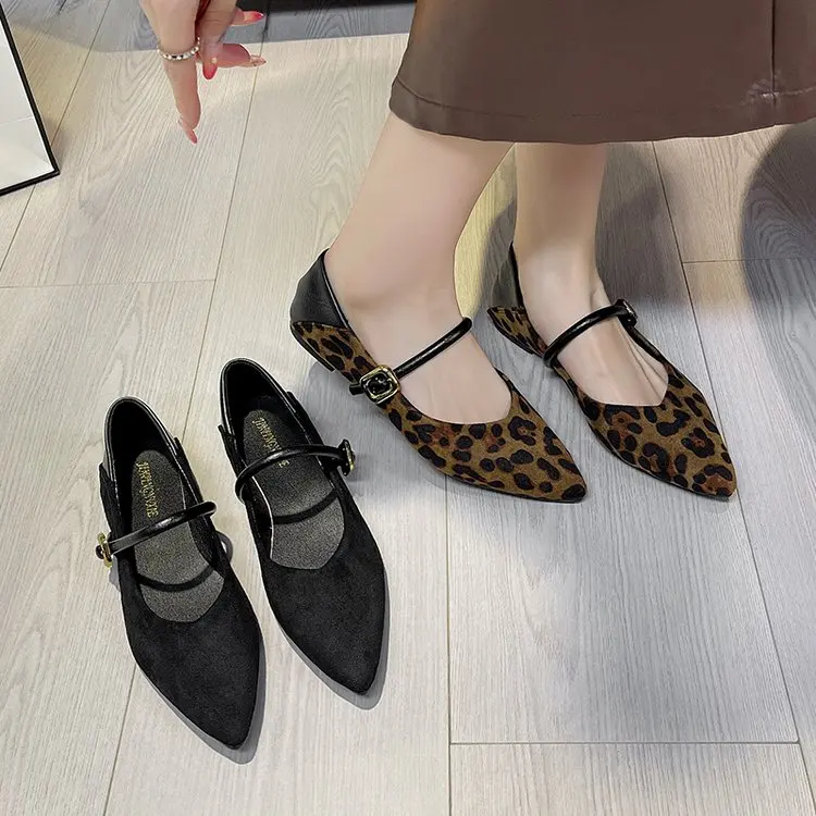 أحذية نسائية ليوبارد طباعة المرأة ماري جين أحذية 2025New مصمم نمط الفم الضحلة موضة مشبك حزام أحذية نسائية مسطحة #1
