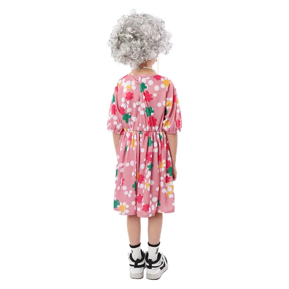 Costume de cosplay de grand-mère pour enfants, robe filet pour vieille dame, tenues de canne avec perruque, olympiques de performance sur scène, fête d'Halloween et de carnaval