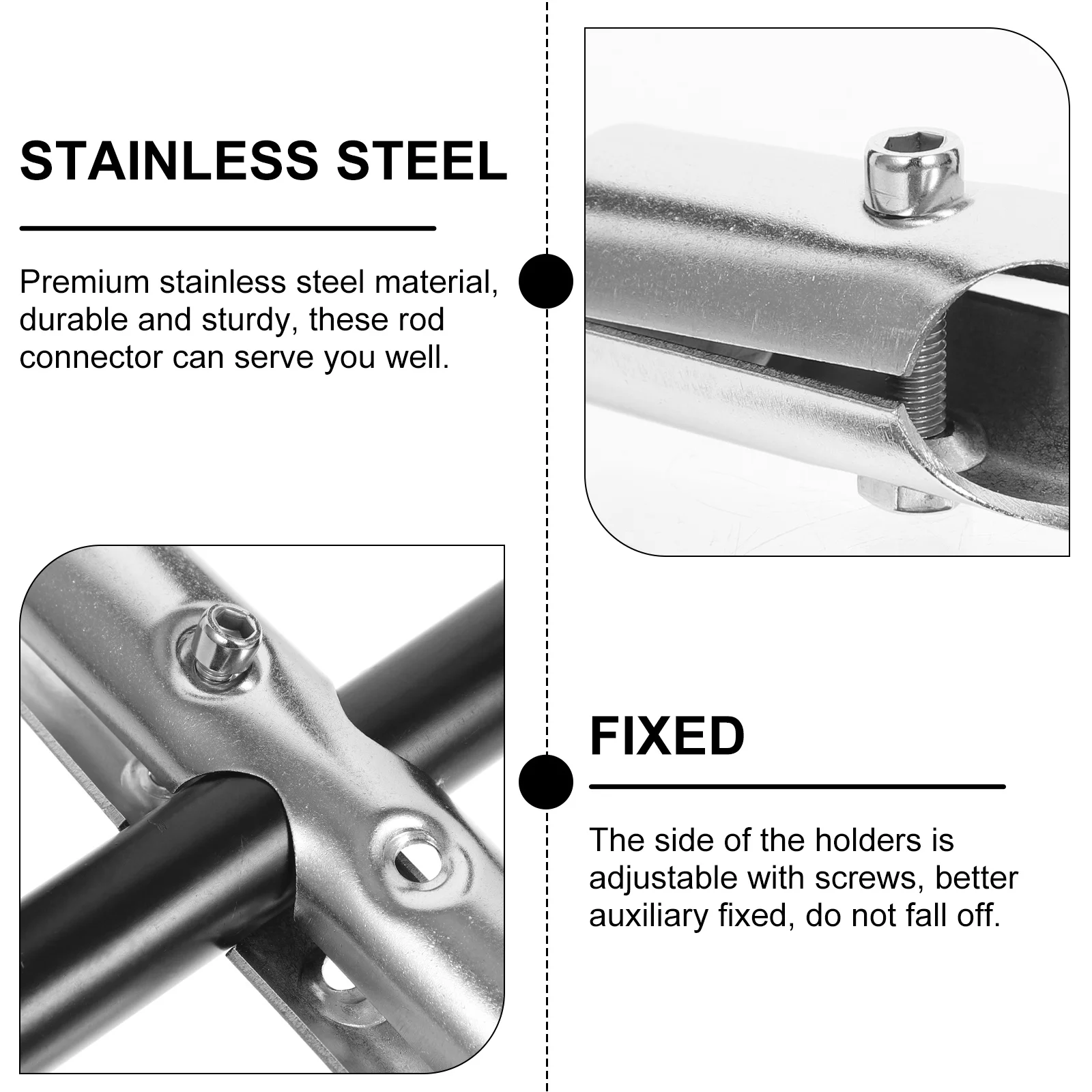 

2Sets Stainless Steel Closet Rod Connectors Heavy Duty Combined End Sockets Adjustable Bolts Closet Pole Bracket