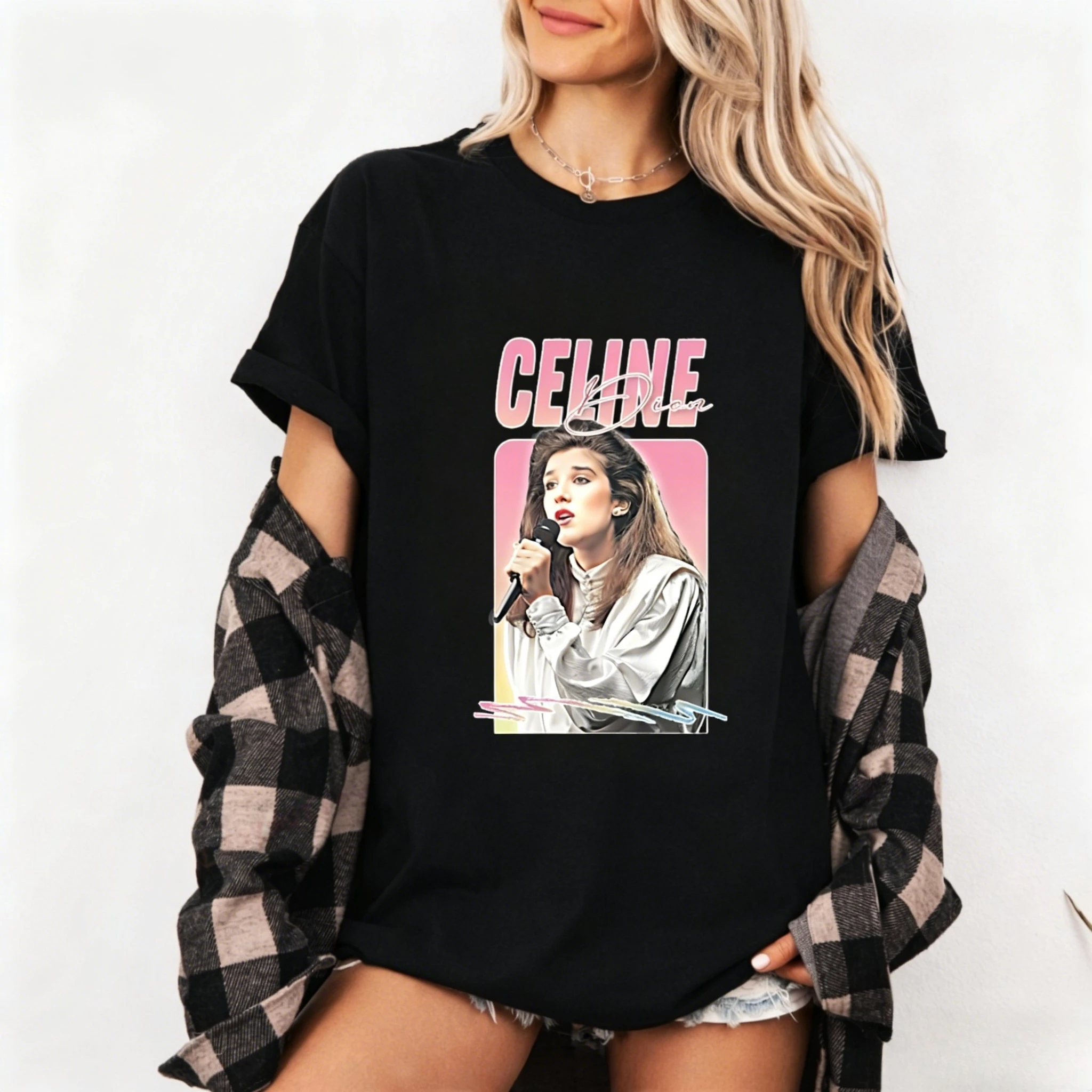Celine Dion Portrait Graphic Cotton T-Shirt 2026 Summer New Y2k Fashion Men's Clothing Women's Vintage Music Commemorate T Shirt