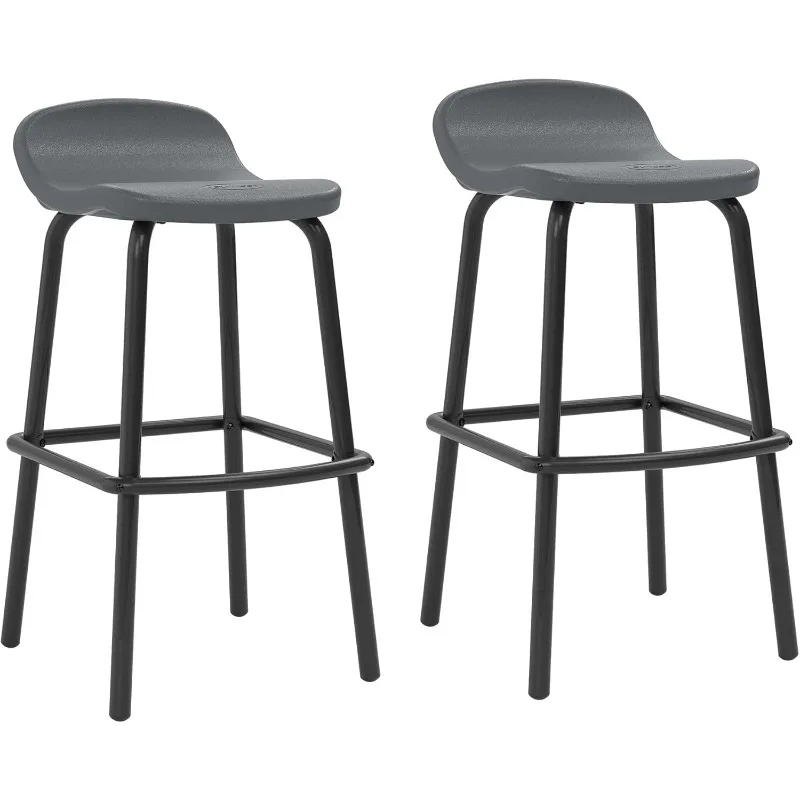 Outdoor Modern Resin Patio Bar Stools with Footrest, Set of 2 Weather-Resistant Bar-Height Chairs for Patio Bar, Cool Gray